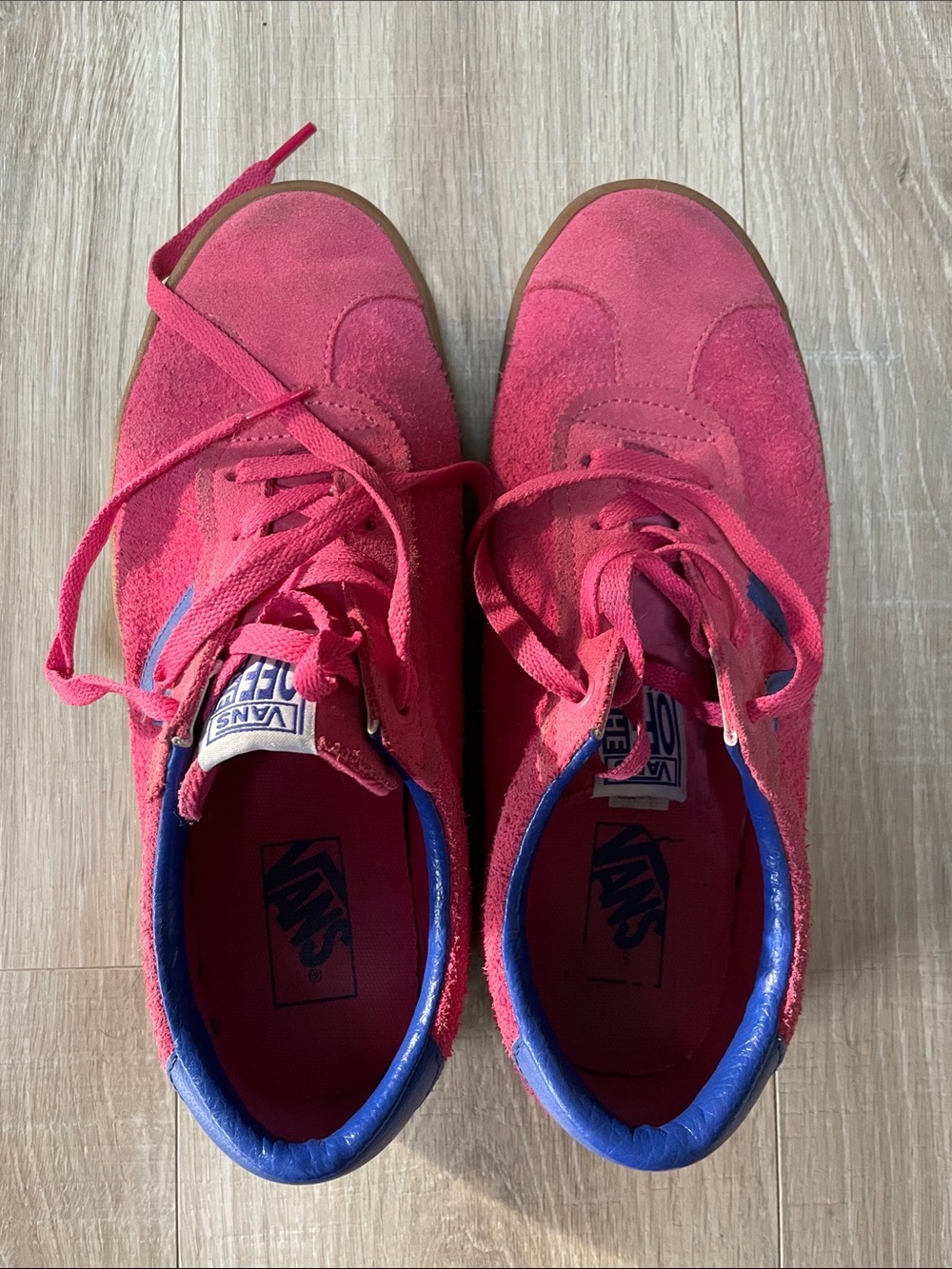 Vans Hot Pink Suede Sneakers with Blue Trim